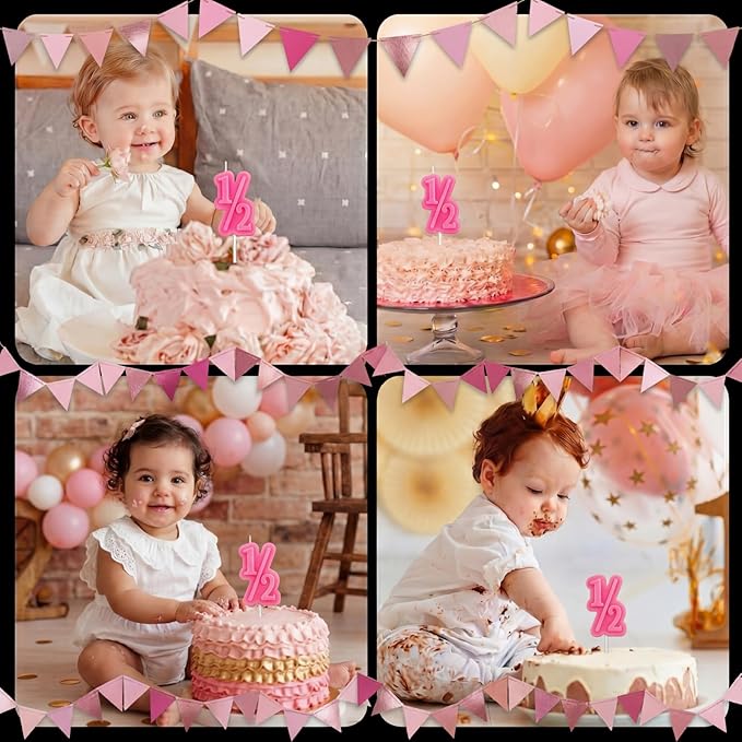 BBTO Half Birthday Candle 1/2 Year Old Cake Topper for Baby's Half Year Old Birthday Anniversary Celebration Party Decorations(Pink)