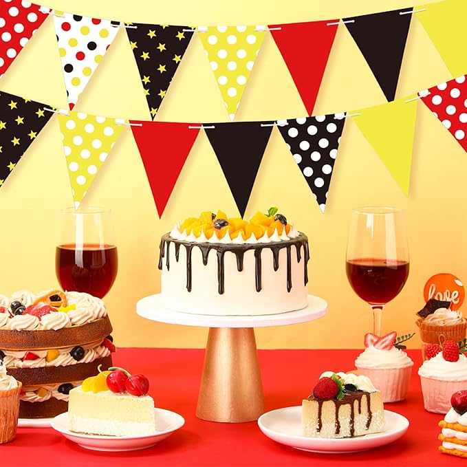5 Pcs Mouse Birthday Party Banner Pennant Flags Mouse Triangle with Double Sided Printing Triangle Paper Flag for Hanging Decoration