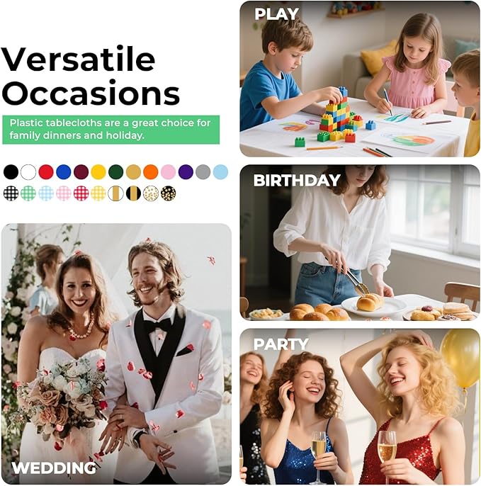 8 Pack Plastic Tablecloth 54" x 108" Disposable Table Cloths for 6 to 8 Foot Tables Rectangle Table Cover for Parties (Green Checkered, Rectangle)