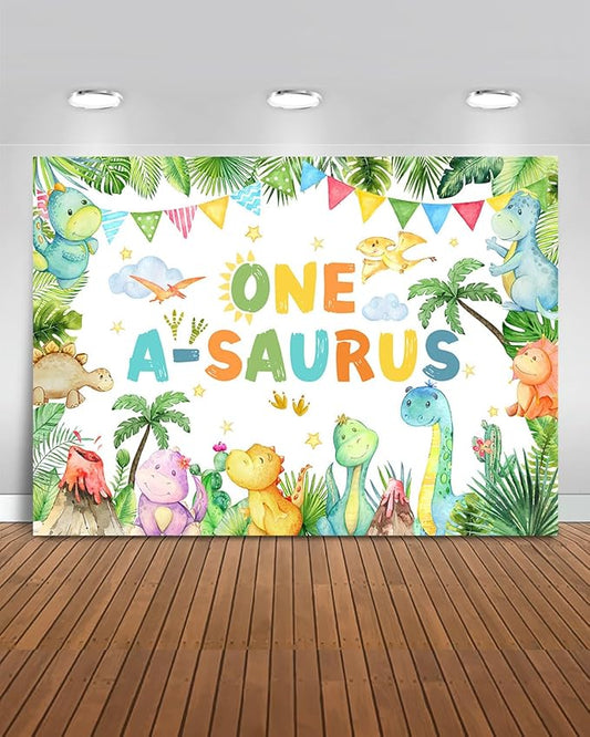 Mocsicka One a Saurus Birthday Backdrop Dinosaur 1st Birthday Decorations Banner for Boys One Year Party Photography Background Party Supplies