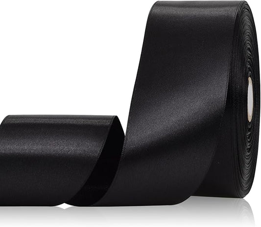 Black Satin Ribbon 2 Inch 60 Yards, Versatile Polyester Fabric Ribbons for Gift Wrapping, Flower Bouquet, Wedding, Crafts, Festival, Halloween and Outdoor Decor