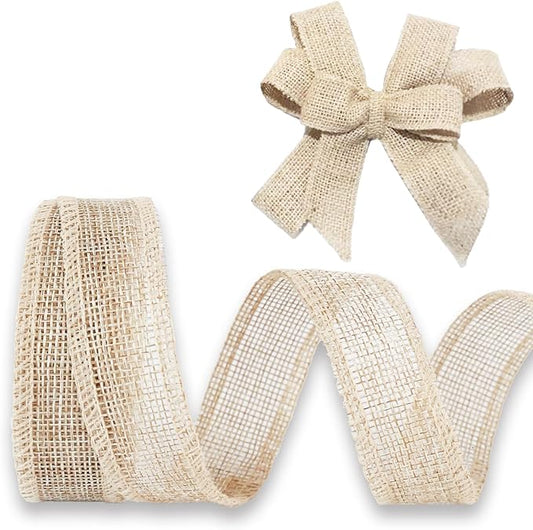 Burlap Ribbon 1 inch x 10 Yard Natural Linen Woven Ribbon DIY Handmade Edging Production Wreath Holiday Decoration Gift Ribbons for Gift Wrapping Jute Linen Ribbons