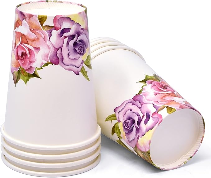 Gift Boutique 96 Pcs Floral Pink & Purple Flower Party Supplies Set Paper Plate Cup Napkin for Girl Baby Shower Tea Birthday Flowers Disposable Tableware Serves 24