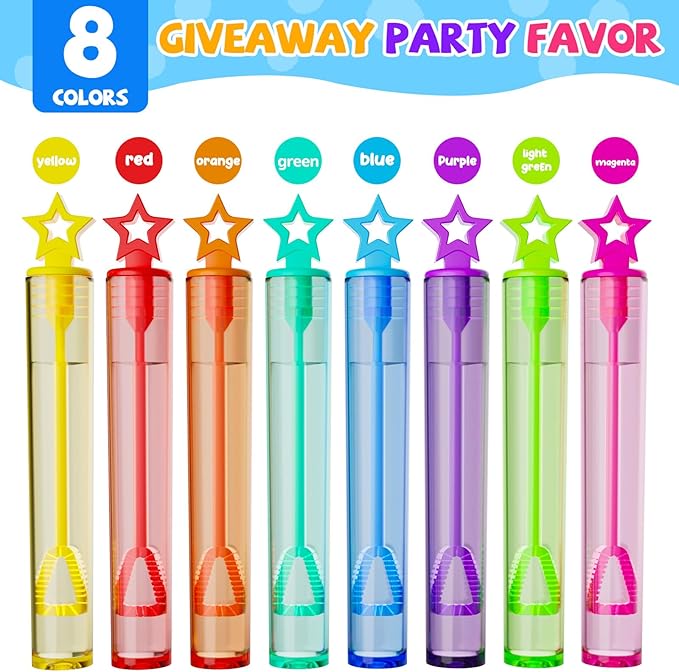 EagleStone 32 Pcs Star Bubble Wands Bulk for Kids, 8 Color Mini Bubble Party Favors, Goodie Bag Stuffers, Classroom Prizes, Birthday Gifts, Easter Basket, Carnival, Summer Outdoor Toys for Toddlers