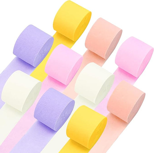 10 Rolls Crepe Paper Streamers, 5 Colors Pastel Streamers Party Decorations for Birthday, Baby Shower, Wedding, Bachelorette, Rainbow Party Backdrop, Kids DIY Crafts