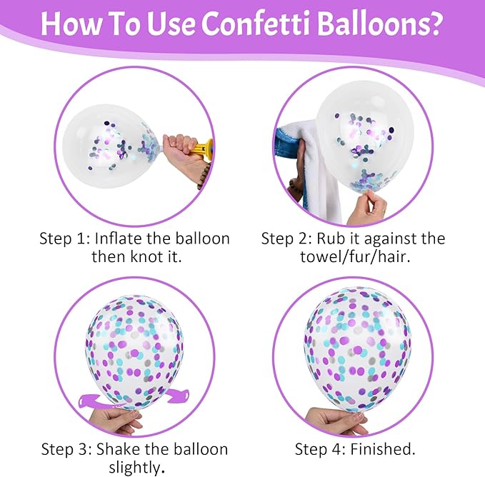 HILAVO Mermaid Balloon Set 12 inch Purple Pink Teal Blue Latex Balloons with Confetti Teal Blue Purple Light Pink Latex Balloon for Girls Mermaid Under The Sea Birthday Baby Shower Party Decorations