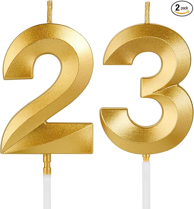 Birthday Candles, 1.96 Inch Number 23 Happy Birthday Candles, Number Candles Decoration for Birthday Party and Anniversary Celebration(Champagne Gold)