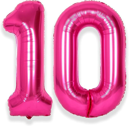 SUWEN 40 Inch Hot Pink Large 10 Balloon Numbers Big Foil Helium Number Balloons 0-9 Jumbo Happy 10th Mylar Birthday Party Decorations for Girl Anniversary Party Supplies