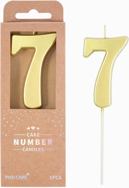 PHD CAKE 2.76 Inch Modern Gold 7 Number Birthday Candles, Gold Number Candles, Cake Number Candles, Party Celebration
