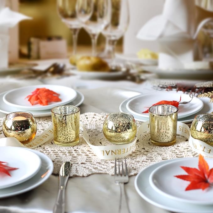48pcs Assorted Gold Votive Candle Holders Bulk for Table Centerpieces,Mercury Glass Candle Holder for Tea Lights,Wedding Decorations, Christmas/Diwali Decorations for Home,Gold Party Supplies