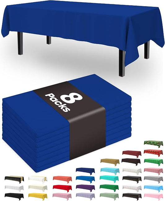 Pureegg Plastic Table Cloth Disposable 8 Pack, 54 x 108 Inch Table Cloths, Graduation Decorations Class of 2026, Graduation Party, Tablecloths, Rectangle, Plastic Cover, Leakproof & Sturdy, Navy Blue