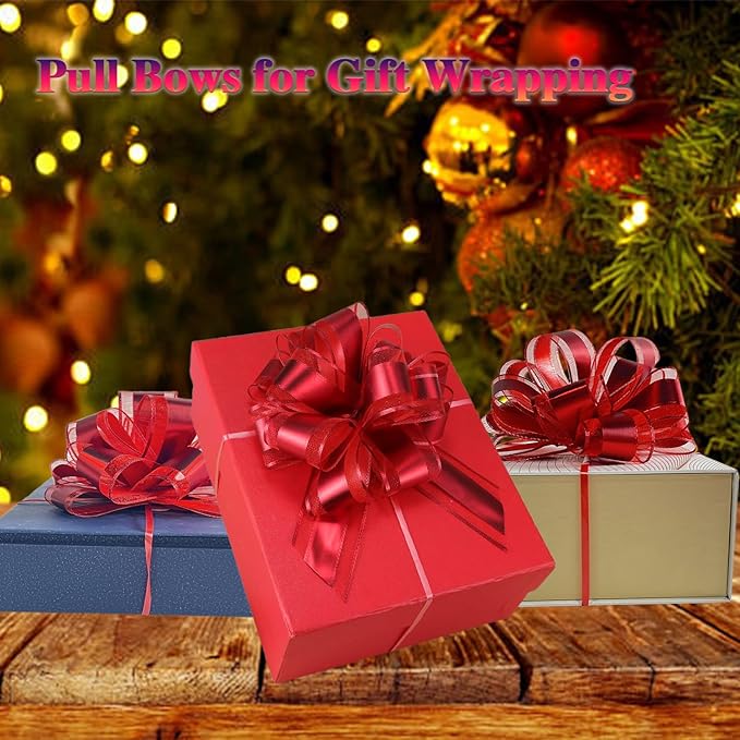 20 PCS Large Pull Bows Gift Wrapping Bows for Wedding Gift Baskets, Party Gift Wrap, Presents Decorating (Red)