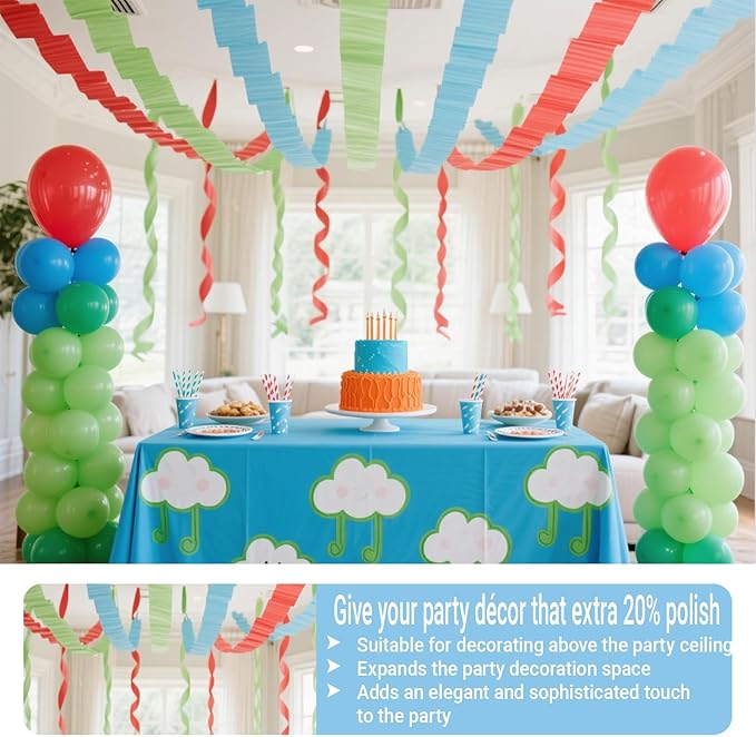 492ft Blue Green Birthday Party Decorations, 1.7in Wide Crepe Paper Streamers for Birthday, Wedding Party-6 Rolls Each 82ft