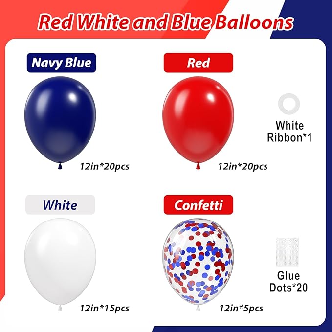 60pcs Red White and Blue Balloons 12inch, Navy Blue Confetti 4th of July Balloons for Fourth of July Graduation Birthday Party Decorations