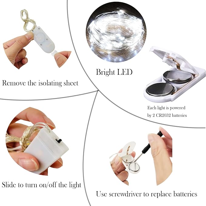 SmilingTown Battery Operated Fairy String Lights 24 Pack 20 LED 7.2ft Starry Firefly Copper Wire for Wedding Party Table Centerpiece Halloween Christmas Decorations (Cool White)