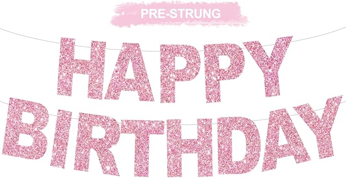 BEISHIDA Happy Birthday Banner - Pre-Strung No DIY Birthday Decorations - Happy Birthday Sign - Birthday Banner for Women, Kids - Backdrop Pink