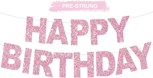 BEISHIDA Happy Birthday Banner - Pre-Strung No DIY Birthday Decorations - Happy Birthday Sign - Birthday Banner for Women, Kids - Backdrop Pink
