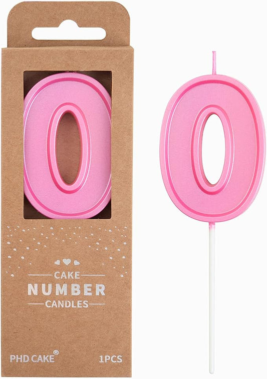 PHD CAKE 2.76 Inch Luxe Pink 0 Number Birthday Candles, Pink Number Candles, Cake Number Candles, Party Celebration