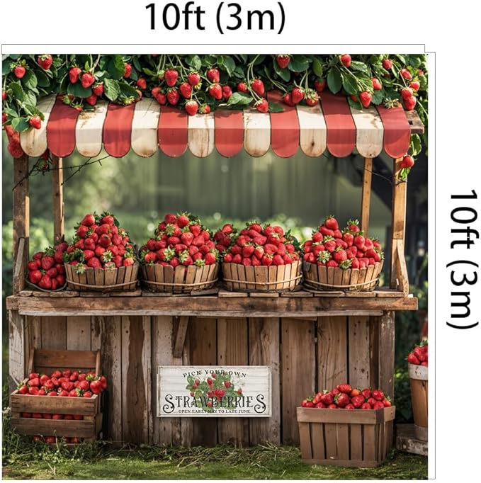 Kate 10x10ft Red Strawberry Backdrops for Photography Summer Fruit Shop Background Pick Your Own Strawberry Backgrounds Baby Birthday Party Banner Studio Backdrop