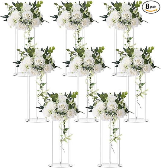 Teenyyou 8 Pcs 16 Inch Tall Acrylic Vase Wedding Centerpieces Clear Flower Stand Acrylic Centerpiece Stand Floral Vase Elegant Display Holder for Wedding Birthday Party Table Decorations