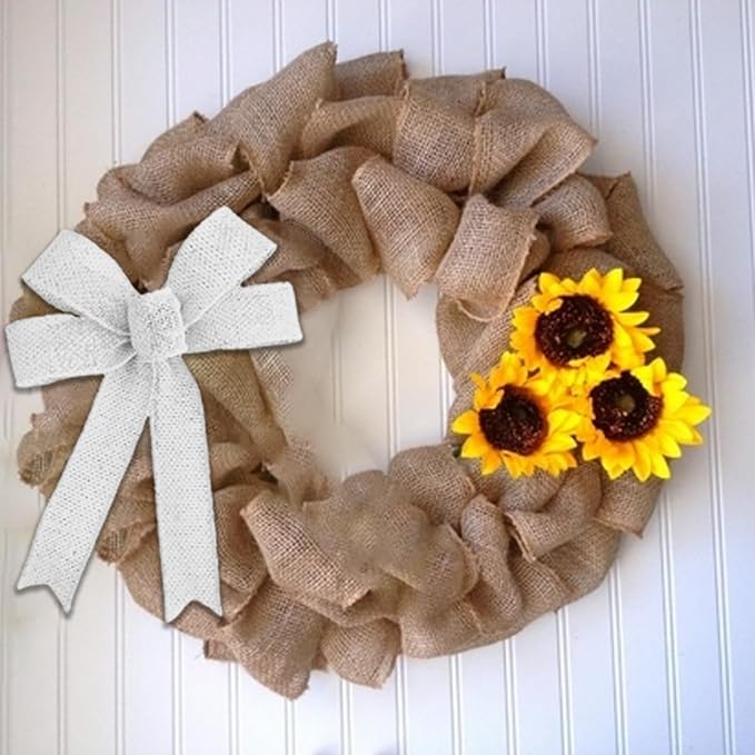 White Burlap Ribbon 1/2 inch X 10 Yard Natural Linen Woven Ribbons DIY Handmade Edging Production Wreath Holiday Decoration Gift Ribbon for Gift Wrapping White Jute Linen Ribbons