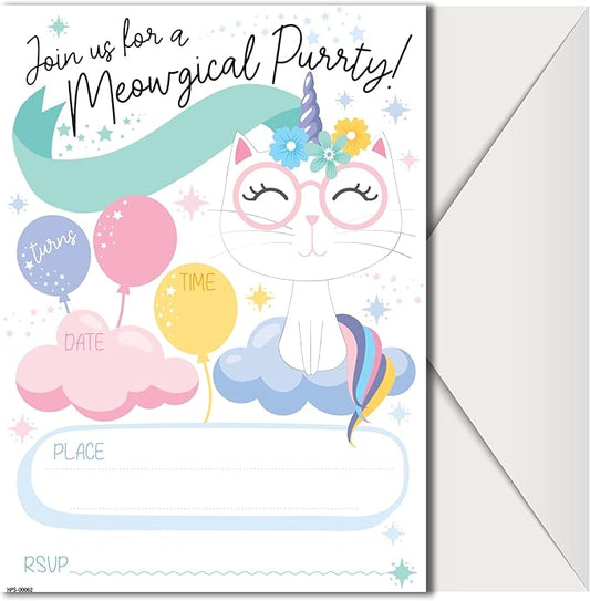 Caticorn Birthday Party Invitations with Envelopes - (Pack of 20) - Caticorn Themed Party Invitations for Girls, Children, Boys, Toddlers, and More. Caticorn Birthday Party Supplies. Fill in Style…