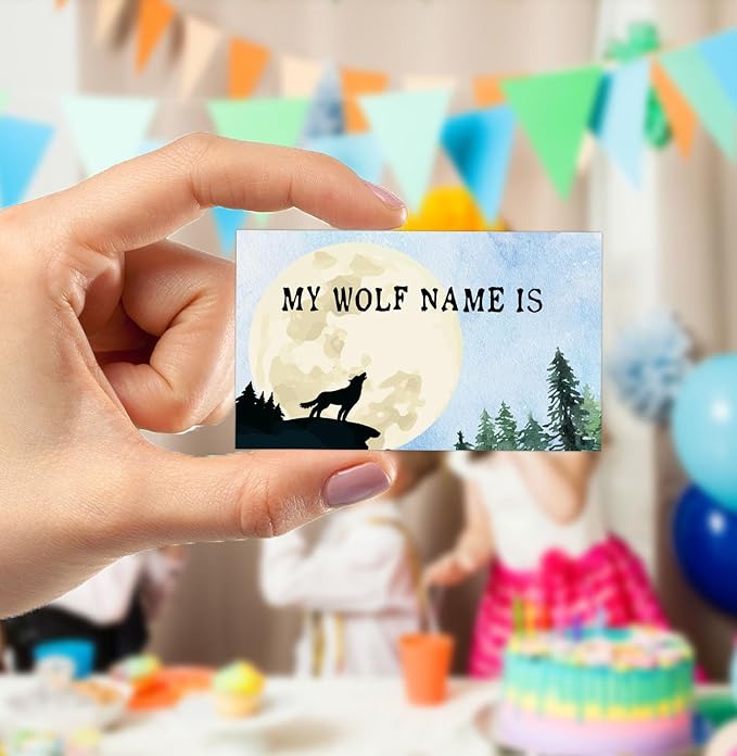 What's Your Wolf Name,1 Game Sign and 30 Name Stickers,Howling Wolf Birthday Party, Holiday Activity, Activity Game for Class Graduation Birthday