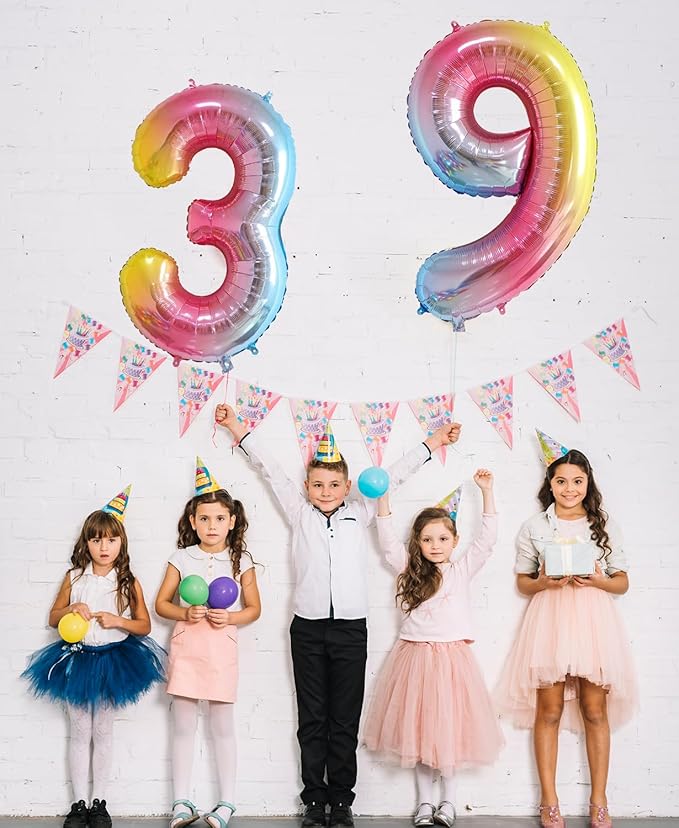 40 Inch Number Balloons 0-9 Rainbow Gradient Large Number 3 Balloons, Digital Balloons for Birthday Party Celebration Decorations, Helium Foil Number Balloons for Wedding Anniversary