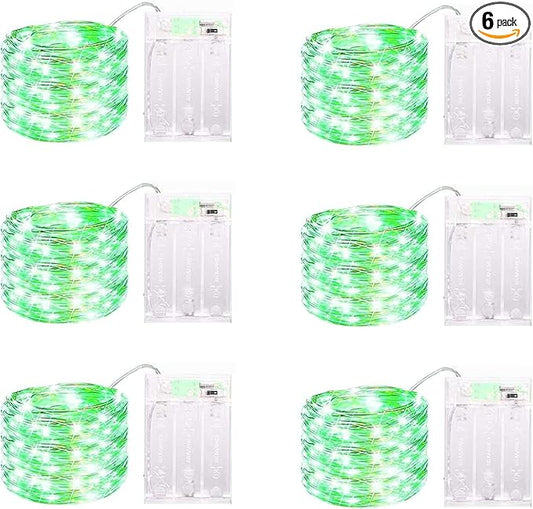 6 Pack LED Fairy Lights Battery Operated with Timer, 13FT 40LED Waterproof Firefly Lights Silver Wire Mini Twinkle String Lights for Wedding Christmas Birthday Party Mason jar Decorations, Green