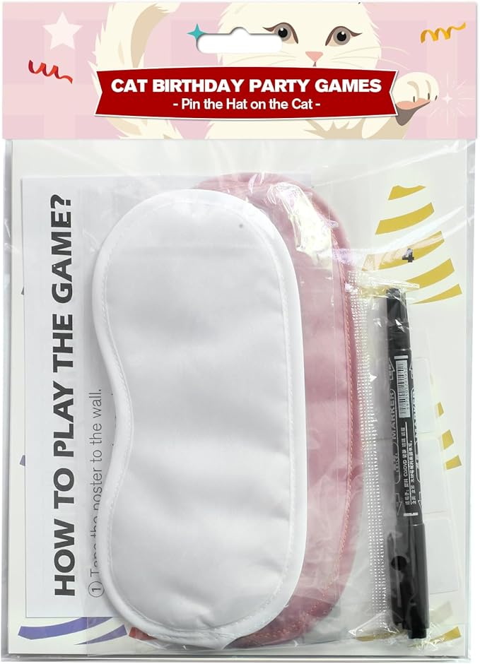 PARTYLOUD Cat Birthday Party Games, Pin The Hat on The Cat, Cat Themed Pet Party Games Toddlers Preschool Party Supplies Favors for Boys Girls Adults 24 Guests