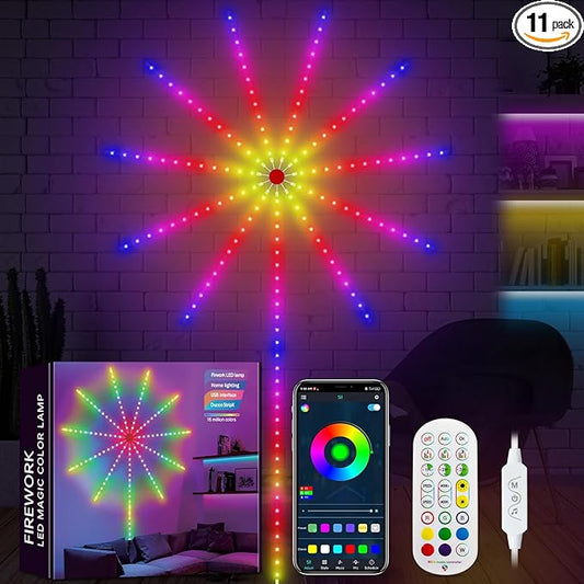 Daymeet Smart Firework Led Lights Indoor, Led Fireworks Lights Music/Mic Sync with Firework Launch Effect Remote & APP Control, RGB Color Changing Led Strip Lights for Room New Year Party Decor