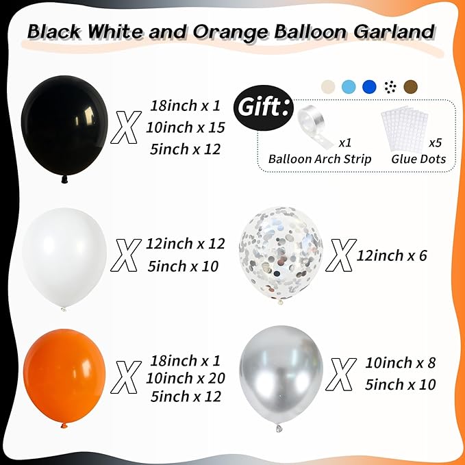 Orange and Black Balloon Arch Garland Kit, Orange Black White Confetti Spike Star Balloons for High College School Class of 2026 Graduate Congratulations Halloween Birthday Party Decoration Supplies