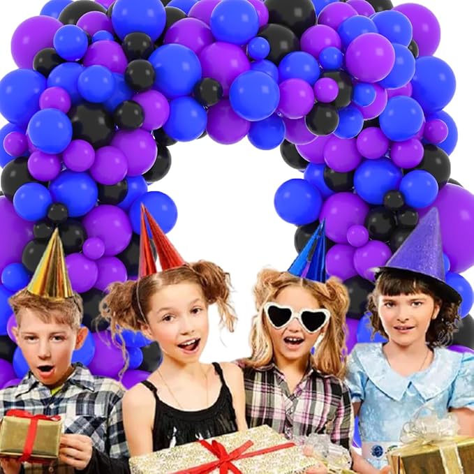 Purple Black Blue Balloon Arch Garland Kit - Purple Blue Black Balloons Metallic Silver Balloons for Video Gaming Miner Birthday Graduation Party Decorations
