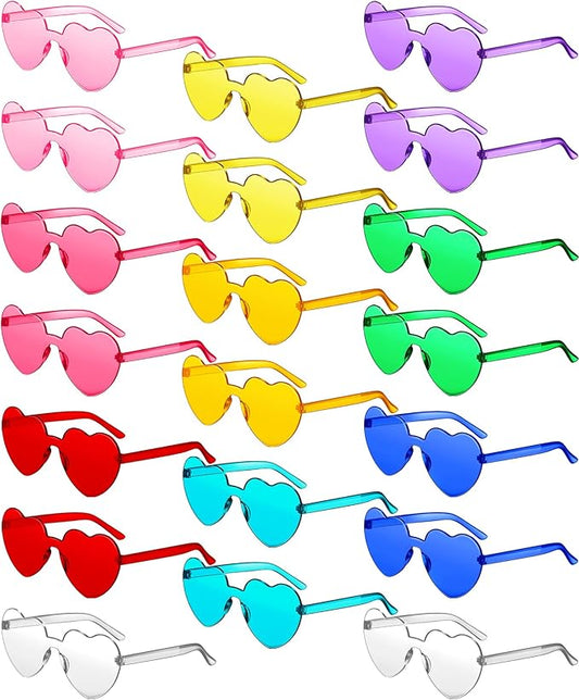 Frienda 20 Pairs Heart Shaped Sunglasses Rimless Candy Color Glasses for Women Men Party Favor