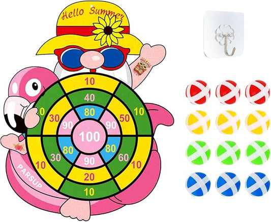 Hawaii Dart Board Set, Tropical Party Supplies, Hello Summer Dart Shooting Indoor Outdoor Hawaiian Party Dart with 12 Stick Balls, Hook