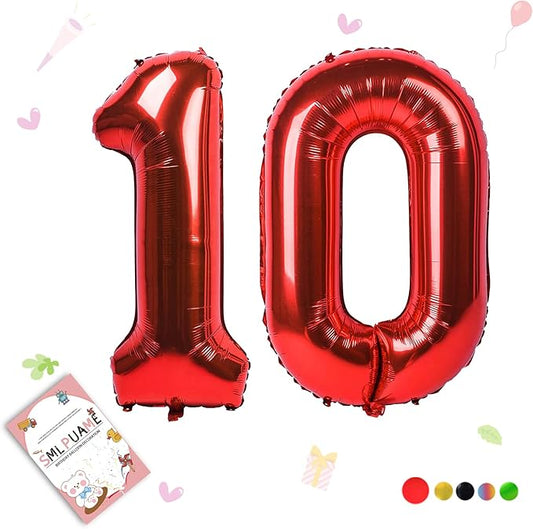 1pc Red Balloon, 40 Inch Number 10 Foil, for Birthday, Anniversary, Wedding Decorations