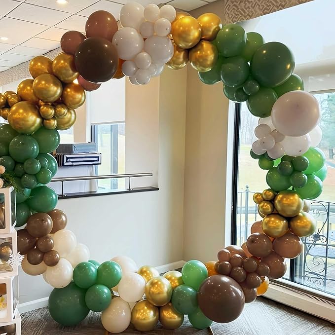 Sage Green and Brown Balloons, 12Inch Olive Green Gold and Brown Latex Balloon, Safari Jungle Coffee White Sagegreen Balloons for Woodland Animal Theme Kids Birthdays Hunting Zoo Party Decorations