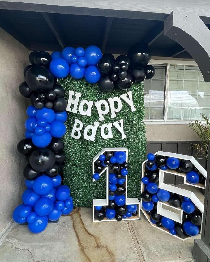 Blue and Black Balloon Arch Kit - 154Pcs 5 10 12 18 inch Royal Blue and Black Balloon Garland Kit for Boys Birthday Graduation New Years Baby Shower Halloween Supplies Party Decorations