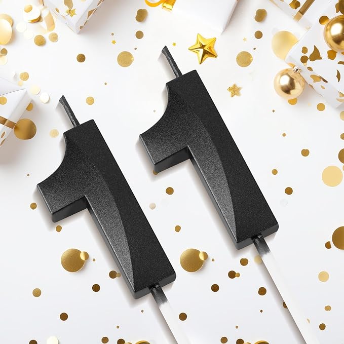 Number 11 Birthday Candles, 1.96 Inch Happy Birthday Cake Candles Cupcakes Topper Decoration for Birthday Party Wedding Anniversary Celebration Supplies (Black)