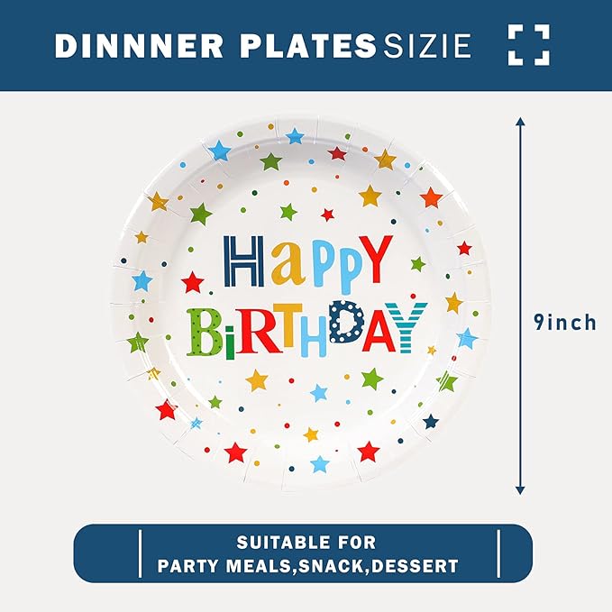Happy Birthday Party Plates, 9inch-50pcs, Birthday Party Paper Plates, for Decorations