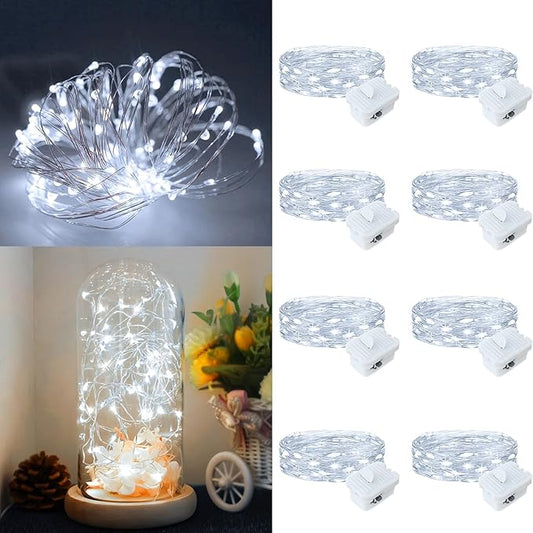 8Pack Fairy Lights Battery Operated, 7ft 20 LED 3 Modes Speed Twinkle Mini String Lights Waterproof Silver Wire Firefly Starry Lights for Mason Jars Wedding Party Christmas Decorations