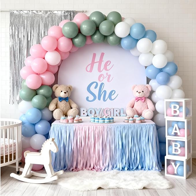 Pastel Blue Green Pink White Balloons, Muted Rainbow Dusty Pink Blue Sage Green White Latex Colorful Balloons for Boho Wedding Birthday Baby Shower Gender Reveal Woodland Floral Fairy Party Decor