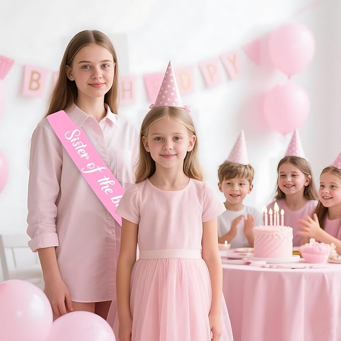 Big Sister Sash Pink Big Sisters Accessory Sister of the Birthday Girl Sashes Happy Bday Decoration Birthday Girl Supplies Favors Matching Family Sash Bday Satin Sashes Photo Props