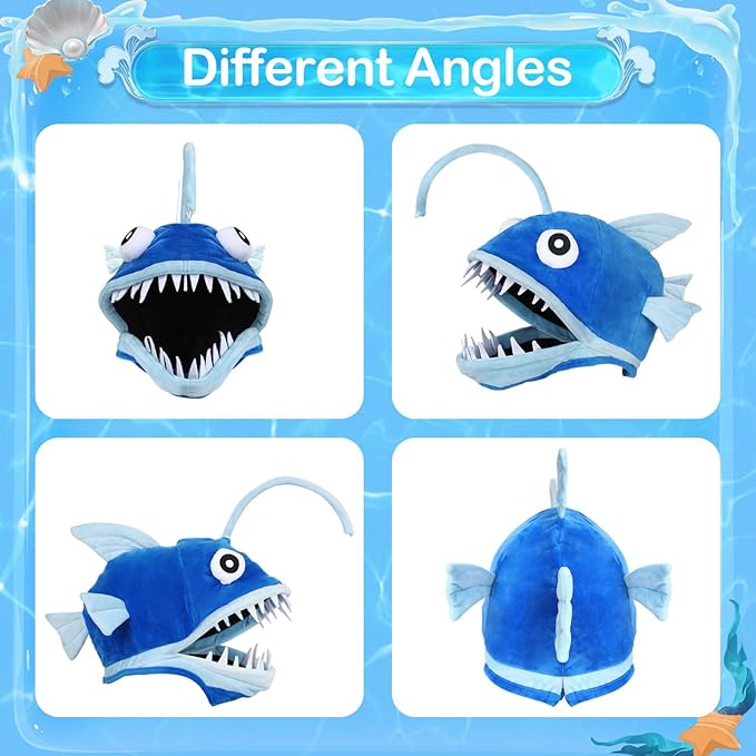 Fish Costume Hat for Adult and Kid, Angler Fish Light up Costume Hat for Halloween/Themed Parties/Cosplay Events