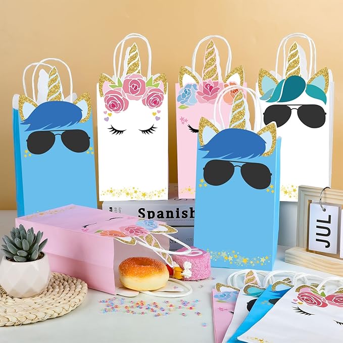 ojustbeok 24PCS Unicorn Party Favor Bags Rainbow Unicorn Birthday Party Disposable Treat Bags with Handles Gift Bag for Girls and Boys Birthday Baby Shower Decorations Supplies