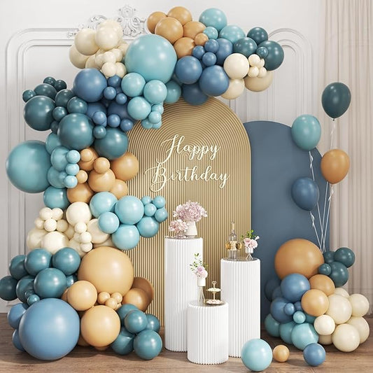 Dusty Blue Camel White Balloon Garland Arch Kit, 167Pcs Latex Balloons Different Sizes 15 12 10 5 inch for Baby Shower Gender Reveal Birthday Bear Theme Party Decorations