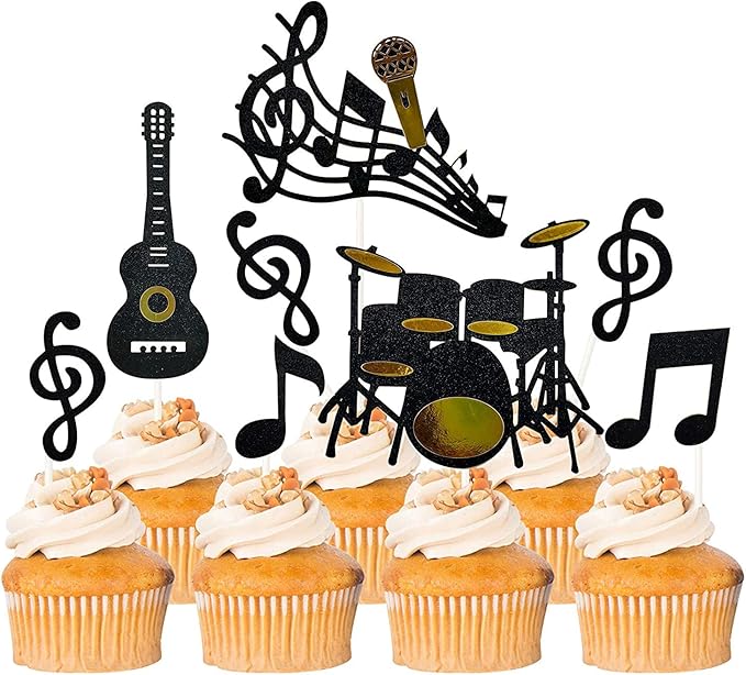 16Pcs Music Cake Topper Musical Instruments Decorations for Birthday CupCake Topper Party Supplies，Guitar Rock Star Cupcake Topper Decor for Baby Shower Rap Cake Topper Party Favors…