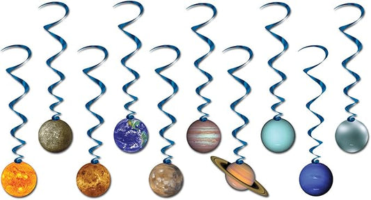 Beistle 10 Piece Solar System Whirls Outer Space Hanging Swirls Educational Classroom Planets Decorations, One Size fits Most, Multicolored
