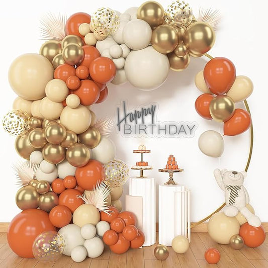 Archloon 156pcs Orange Balloon Garland Arch Kit, Different Sizes 18 12 10 5inch White Pastel Orange Latex Metallic Gold Confetti Fall Thanksgiving Balloons for Baby Shower Birthday Party Decorations