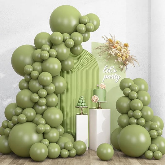 RUBFAC 135pcs Sage Green Balloons, Latex Olive Dusty Green Balloon Different Sizes 18 12 10 5 Inch for Garland Arch Birthday Party Graduation Baby Shower Wedding Safari Jungle Boho Decoration